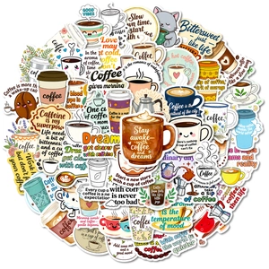 Lot de 56 autocollants de café dessin animé pour décorer valise et ordinateur