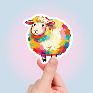 Artistic oil painting style sheep sticker with colorful brushstrokes for DIY decor