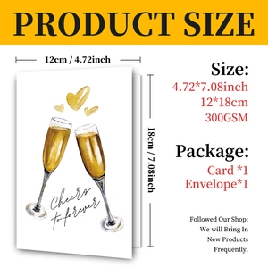 Detail specifications of Cheers to forever champagne wedding card with dimensions and weight