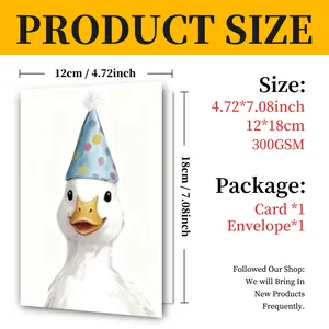 Detailed size chart showing 12x18cm dimensions for the animal birthday card and envelope set