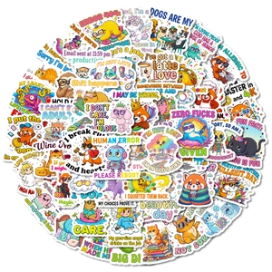 56 pieces of funny humor cartoon stickers with English quotes for laptop decor