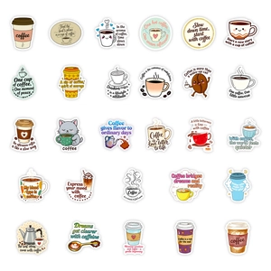 Lot de 28 autocollants de café dessin animé pour décor de bagages et scrapbooking