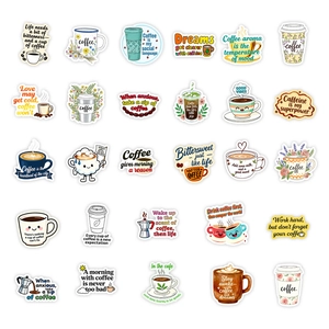 Lot de 30 autocollants PVC étanches sur le thème du café pour scrapbooking et pc portable