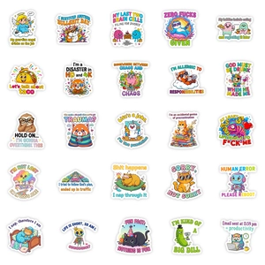 Pack of 25 funny cartoon vinyl stickers with humorous phrases for laptop decoration