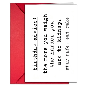 Minimalist animal birthday card with humorous text and a matching red envelope