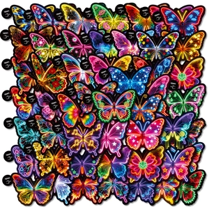 Neon Butterfly Stickers 50 Sheets Waterproof Graffiti Decals For Water Bottle Skateboard Laptop DIY Decoration Kids Adults