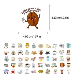 Tableau des tailles et collection de 50 autocollants mignons de café dessin animé