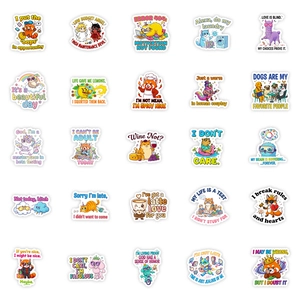 56 pieces of funny cartoon animal vinyl stickers set with witty English quotes for decor