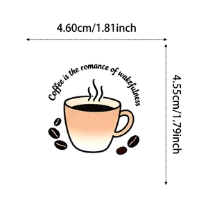 Tableau des tailles détaillé pour autocollant café avec texte Coffee is the romance of wakefulness