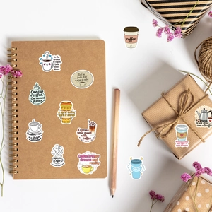 Autocollants café sur boîte cadeau et carnet pour décoration de papeterie DIY