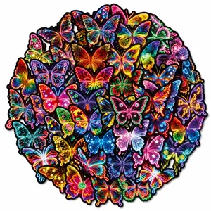 50 pieces of colorful neon butterfly stickers with easy-to-peel handles for waterproof DIY