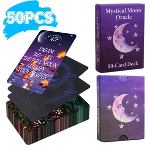 Mystical Moon Oracle card set with 50 vintage illustrated cards and deep purple box