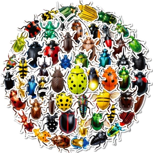 56 pieces of realistic colorful beetle stickers in a circular layout for DIY insect decor