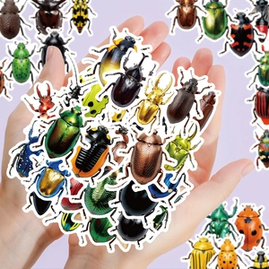 Detailed realistic beetle stickers with metallic finish for DIY journals and scrapbooks