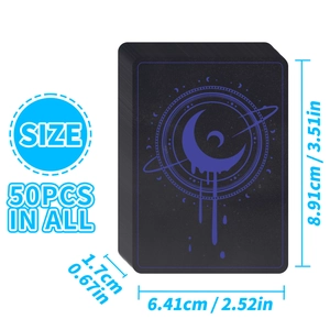 Detailed view of 50 retro tarot cards showing mystical moon designs and size dimensions