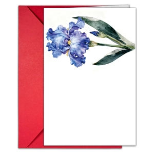 Iris bloemen wenskaart set met rode envelop voor persoonlijke boodschappen