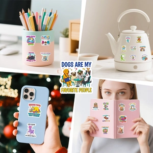 Detail of funny waterproof vinyl stickers on phone cases and water bottles decoration
