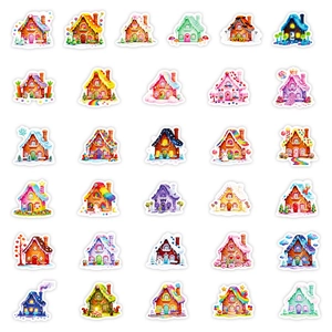 Set of 30 colorful candy house stickers with cute fairytale designs for scrapbooking