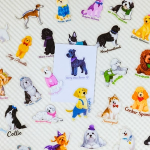56Pcs waterproof transparent PET stickers featuring cute hand-drawn cartoon dog breeds