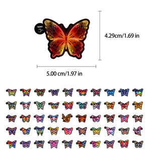 Pack of 50 neon butterfly stickers for water bottles with easy-peel pull tabs