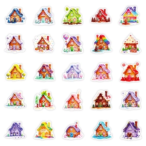 56-pack colorful candy house stickers for journaling featuring diverse fairytale themes