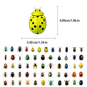 Detailed size view of a realistic 5cm beetle sticker with glossy metallic texture