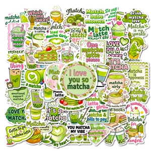 Αυτοκόλλητα Κινουμένων Σχεδίων με Θέμα Matcha για Διακόσμηση Ημερολογίου Παγουριού Λάπτοπ Χαριτωμένα Αδιάβροχα Διακοσμητικά Αυτοκόλλητα PVC με Γλυκά και Ποτά Πράσινου Τσαγιού