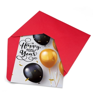 Lot de cartes de vœux Nouvel An avec enveloppe rouge et motifs ballons dorés