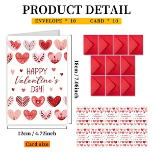 Detalle del set de tarjetas de San Valentín con sobres y dimensiones precisas 12x18cm