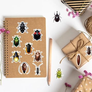 Detailed realistic insect stickers on craft notebook and gift box for DIY decoration