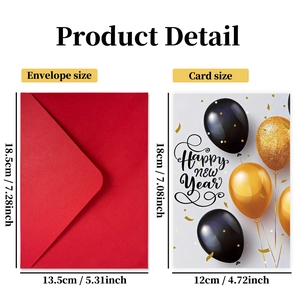 Coffret de cartes de vœux Nouvel An ballons noir et or avec enveloppe rouge festive