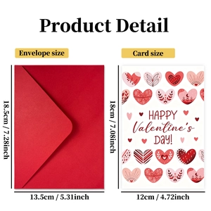 Set de tarjeta de San Valentín con corazones rosas y sobre rojo de regalo