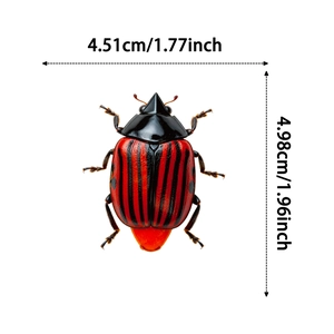 Detailed size view of a realistic red and black striped beetle sticker showing 4.51x4.98 cm