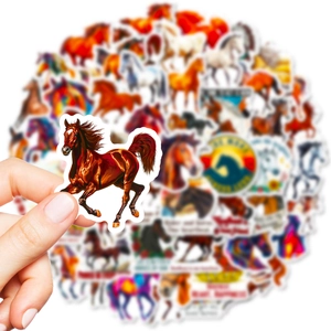 56-piece wild horse sticker set featuring artistic galloping horses and inspiring phrases
