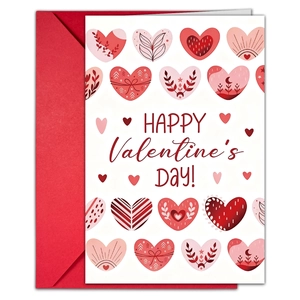 Set de tarjetas de San Valentín con motivos de corazones y sobre rojo elegante