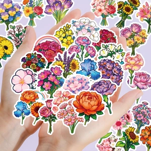 Vibrant floral bouquet stickers for scrapbooking and decoration made of waterproof PVC