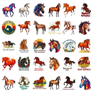 Set of 30 artistic wild horse stickers with colorful watercolor and motivational quotes