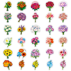 Set of 30 vibrant floral bouquet stickers featuring sunflowers and roses for decoration