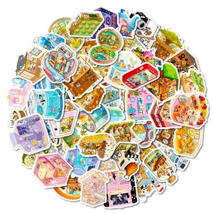 Detailansicht bunter 3D-Miniaturaufkleber für Scrapbooking und kreative DIY-Dekoration