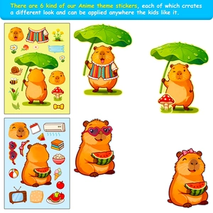 Set of 6 cute capybara DIY sticker sheets for kids with funny facial expressions