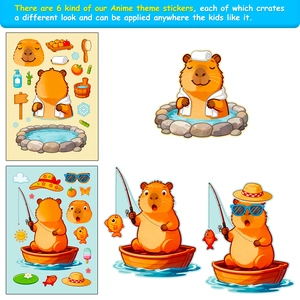 Detailed view of capybara stickers set featuring hot spring and fishing scenes