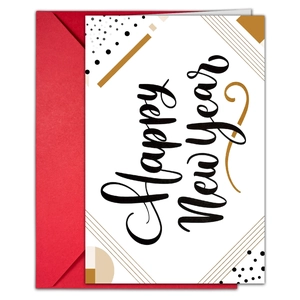 Détail de la carte de vœux Happy New Year avec son enveloppe rouge de luxe