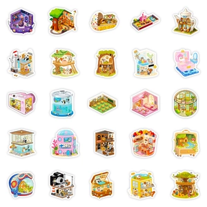 Set mit 56 3D-Miniaturszenen-Aufklebern mit süßen Tieren für DIY-Tagebuchdekorationen