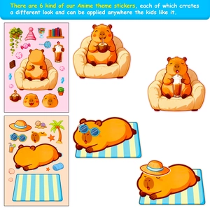 Set of 6 cute cartoon capybara lifestyle stickers for kids DIY crafts and scrapbooking