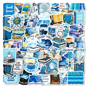 56-piece blue aesthetic book lover stickers for reading journal and planner decoration
