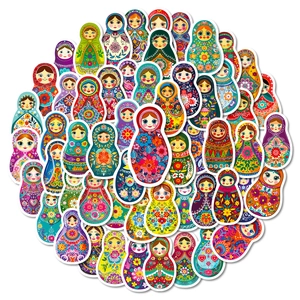Colorful Russian Matryoshka doll stickers for scrapbooking and creative decoration