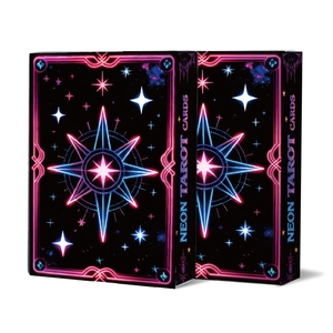 Baraja de Tarot neón con empaque cyberpunk para juegos de mesa y fiestas interactivas