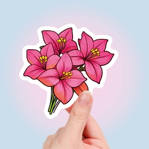 Detailed view of pink lily bouquet stickers with precise white die-cut edges