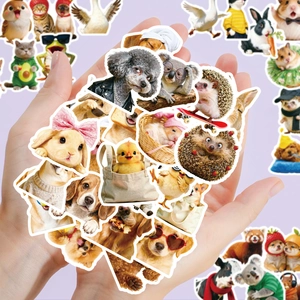 Vibrant funny pets dressed in cute outfits stickers with white die-cut borders for journaling