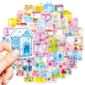Cute macaron crane machine stickers with snowy house design for journal decoration